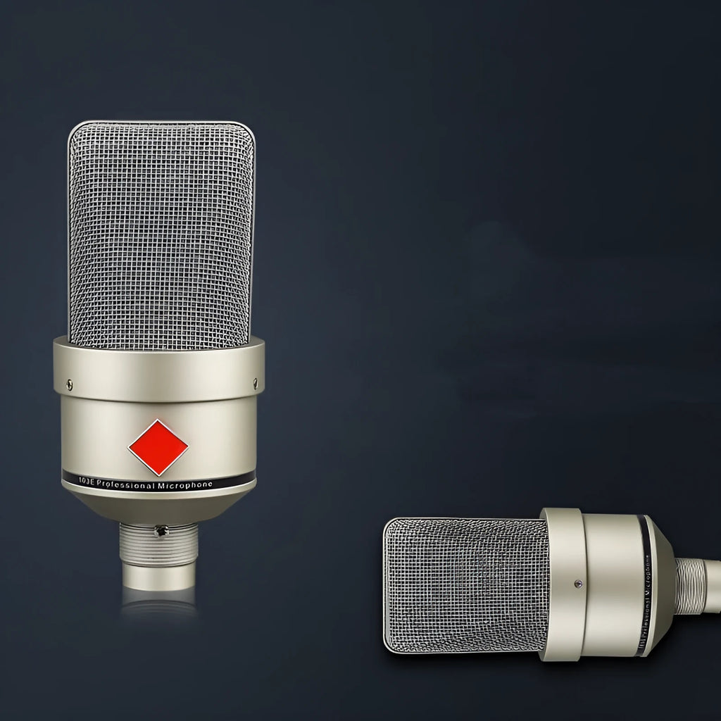 Wired condenser microphone with stand in champagne gold or black gold for vocal recording