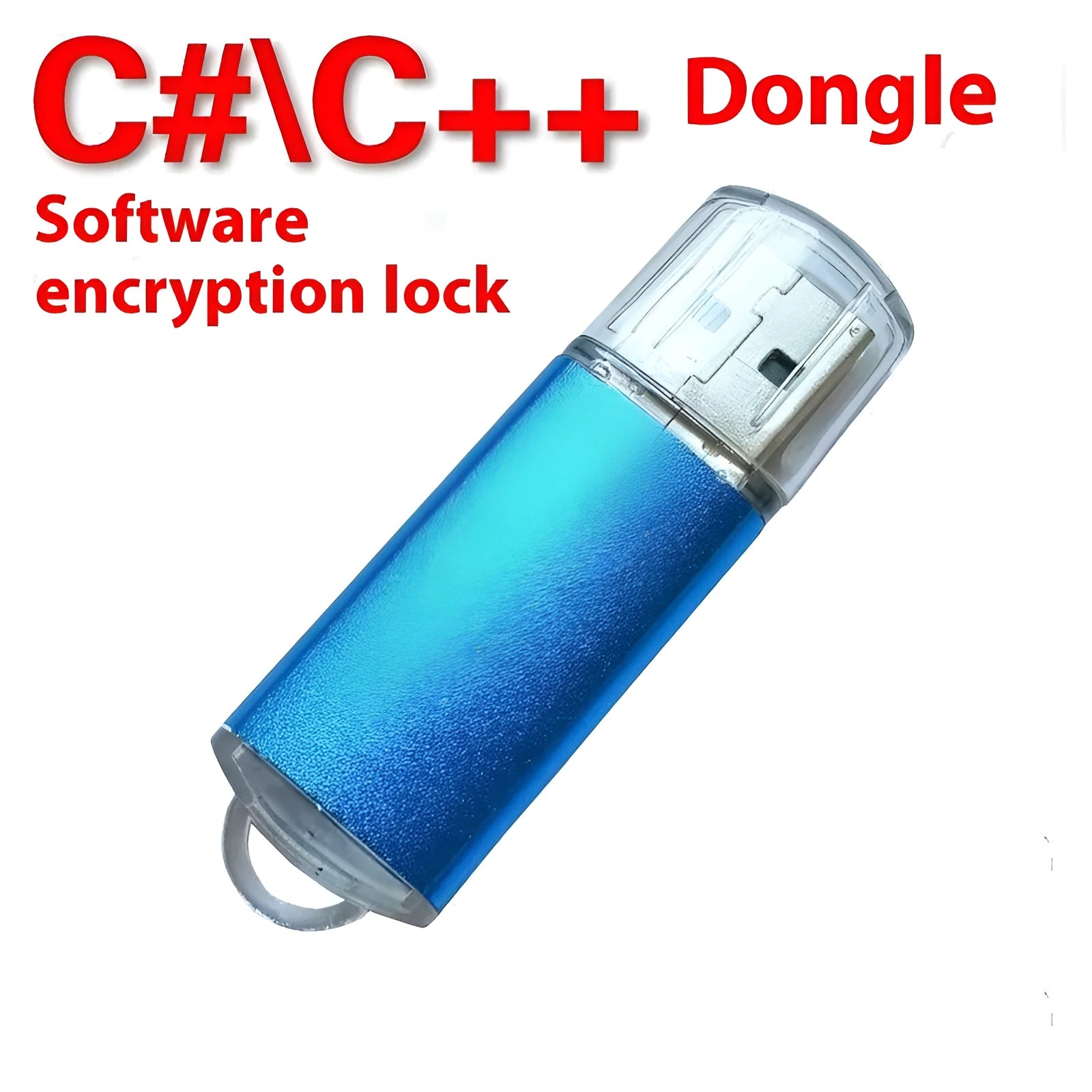 USB software encryption dongle with metal shell in seven colour options showing compact 50mm design