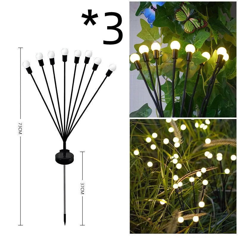Solar-powered LED garden ground light with multiple light heads and a stainless steel spike for installation.
