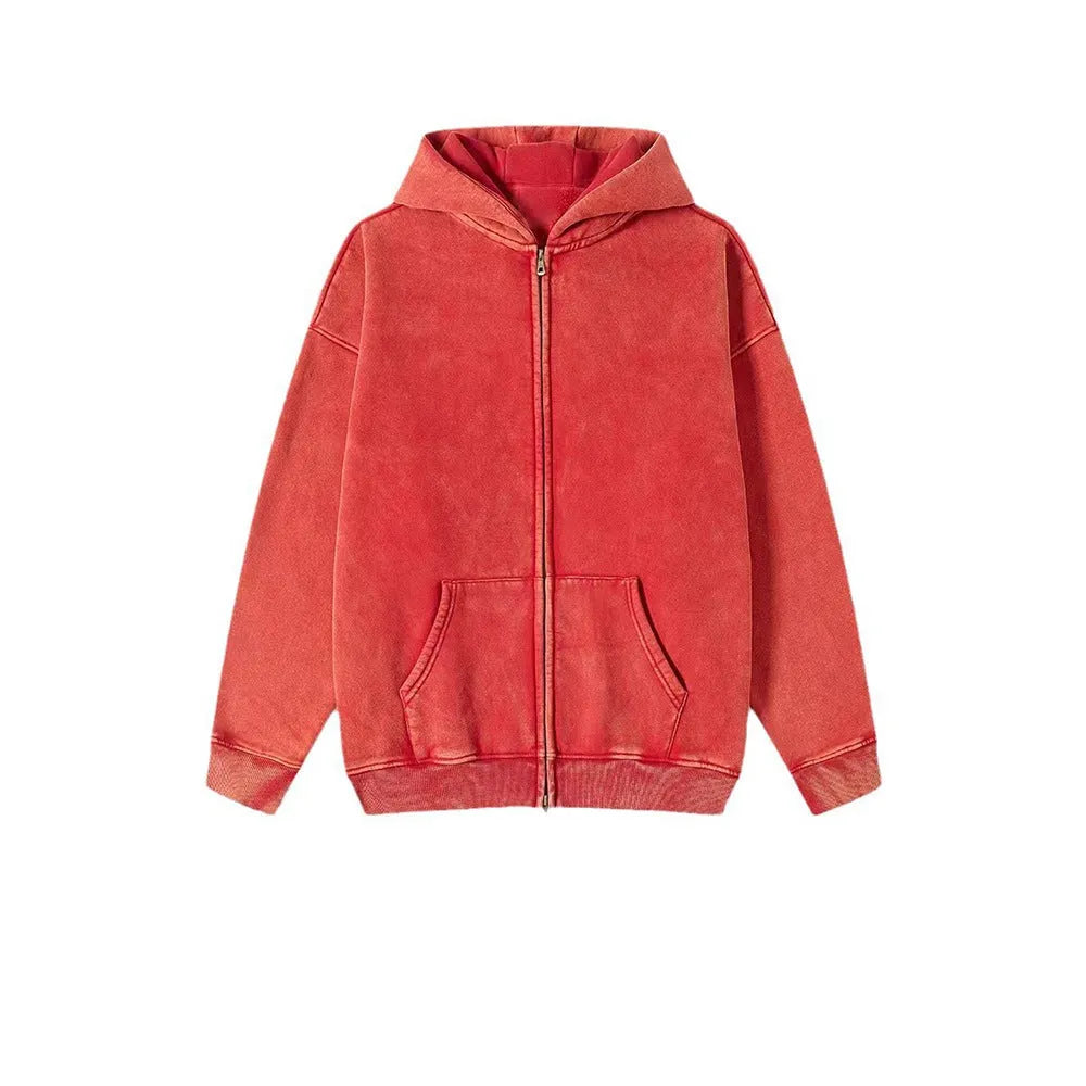 Men's vintage-style dark green fleece-lined hooded cardigan with a double zip front.