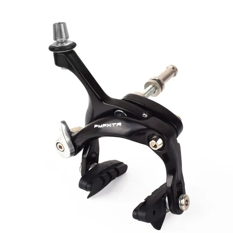 Pair of metal U-shaped dual-axis bicycle brake clamps in black and silver options for road bikes