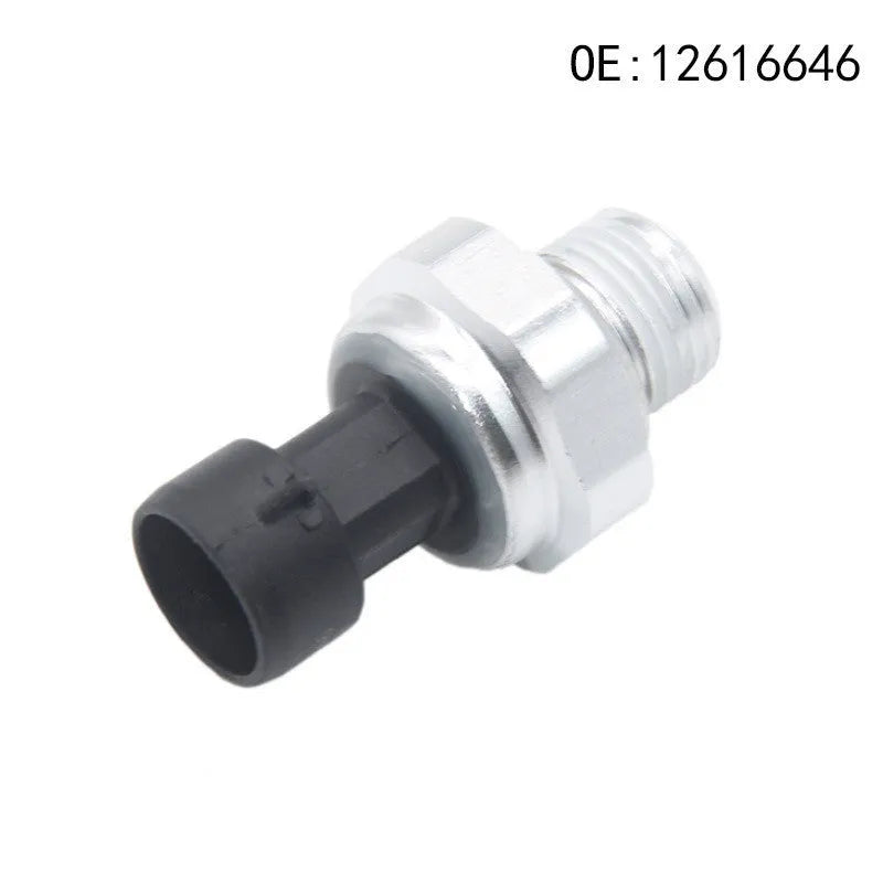Silver metal General Motors fuel pressure sensor with part numbers 12616646 and 12677836.