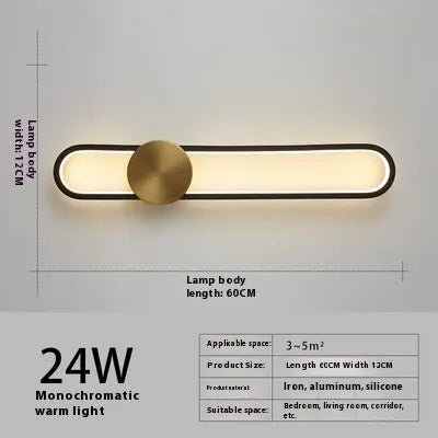 Modern minimalist wall lamp with iron shade and LED light in black or gold frame finish