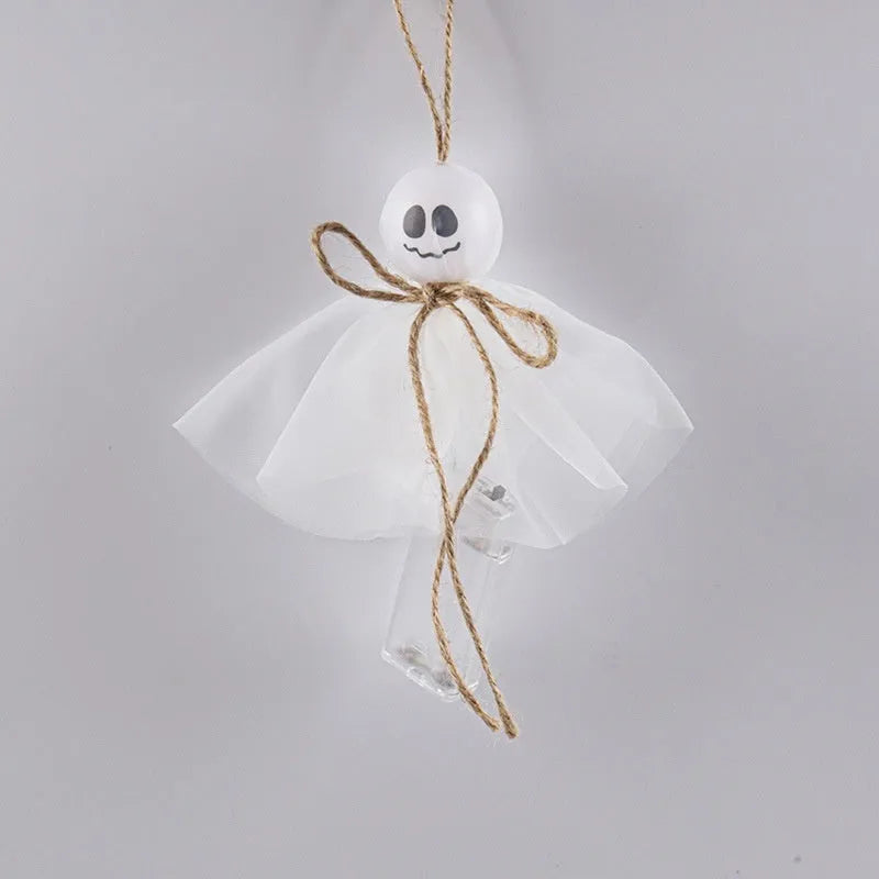 Halloween ghost themed LED string lights with colourful beads for battery-powered party decoration