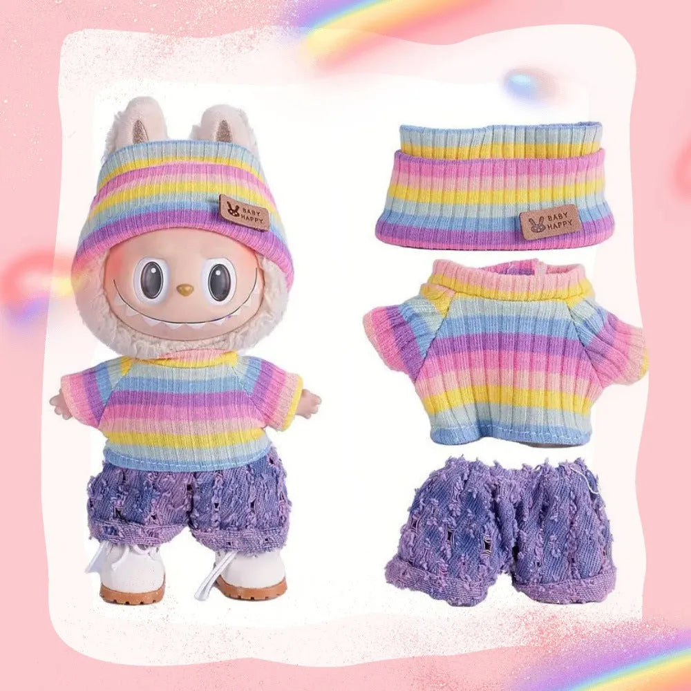 Doll casual dress suit in cloth material, purple sweater colour, with net pocket packaging, for teenager dolls aged 7-14 years