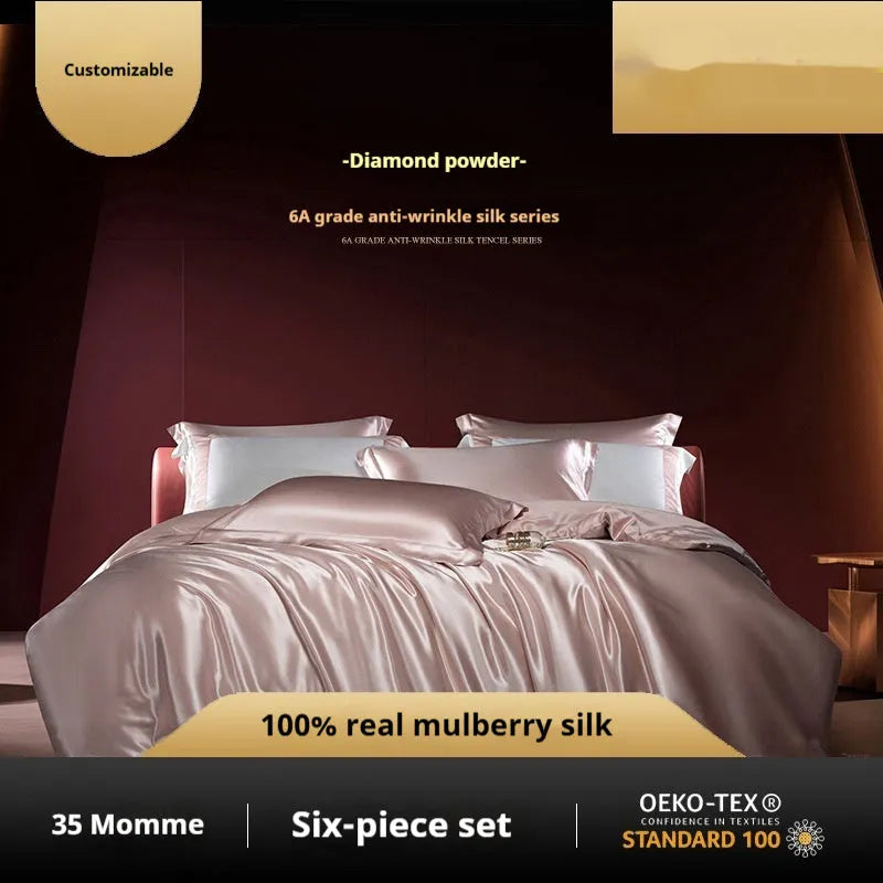 Silk four-piece quilt cover set in solid colour light luxury styling