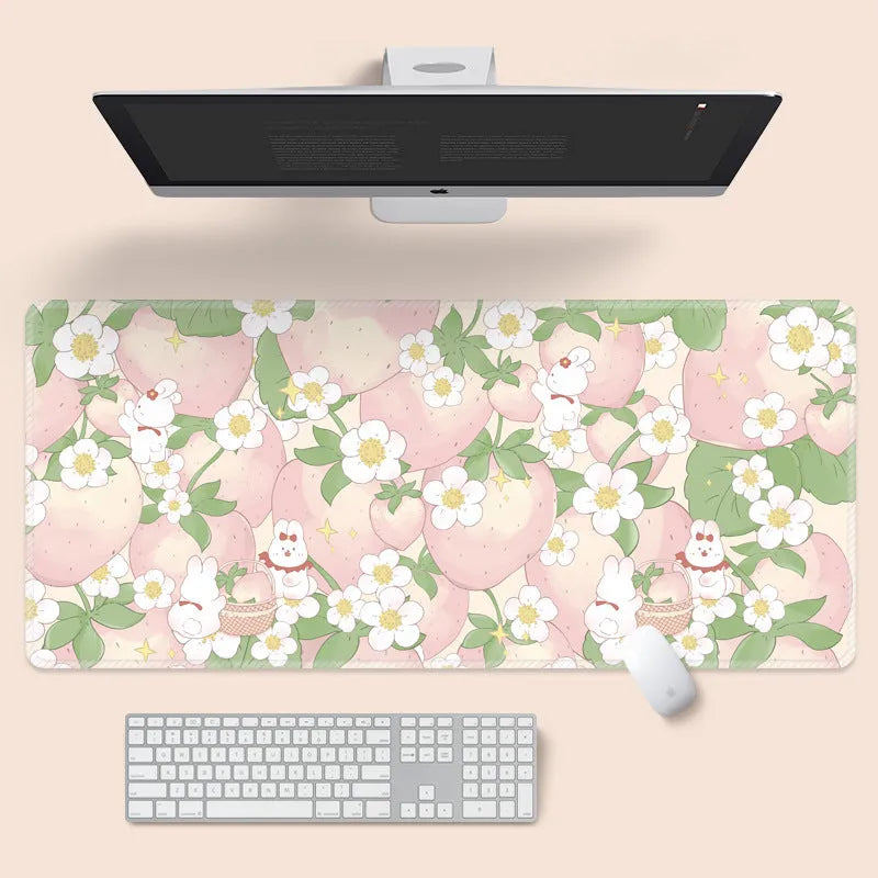 Large flower pattern computer mouse pad with natural rubber base showing floral cartoon design options