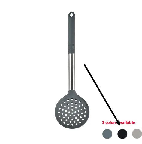 12-piece silicone kitchen utensil set with rotating storage bucket in black, dark gray or khaki