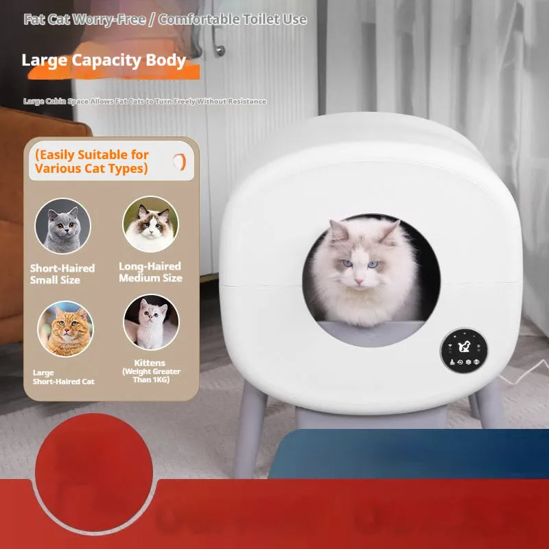 Automatic self-cleaning cat litter box with ABS plastic body and 76L capacity