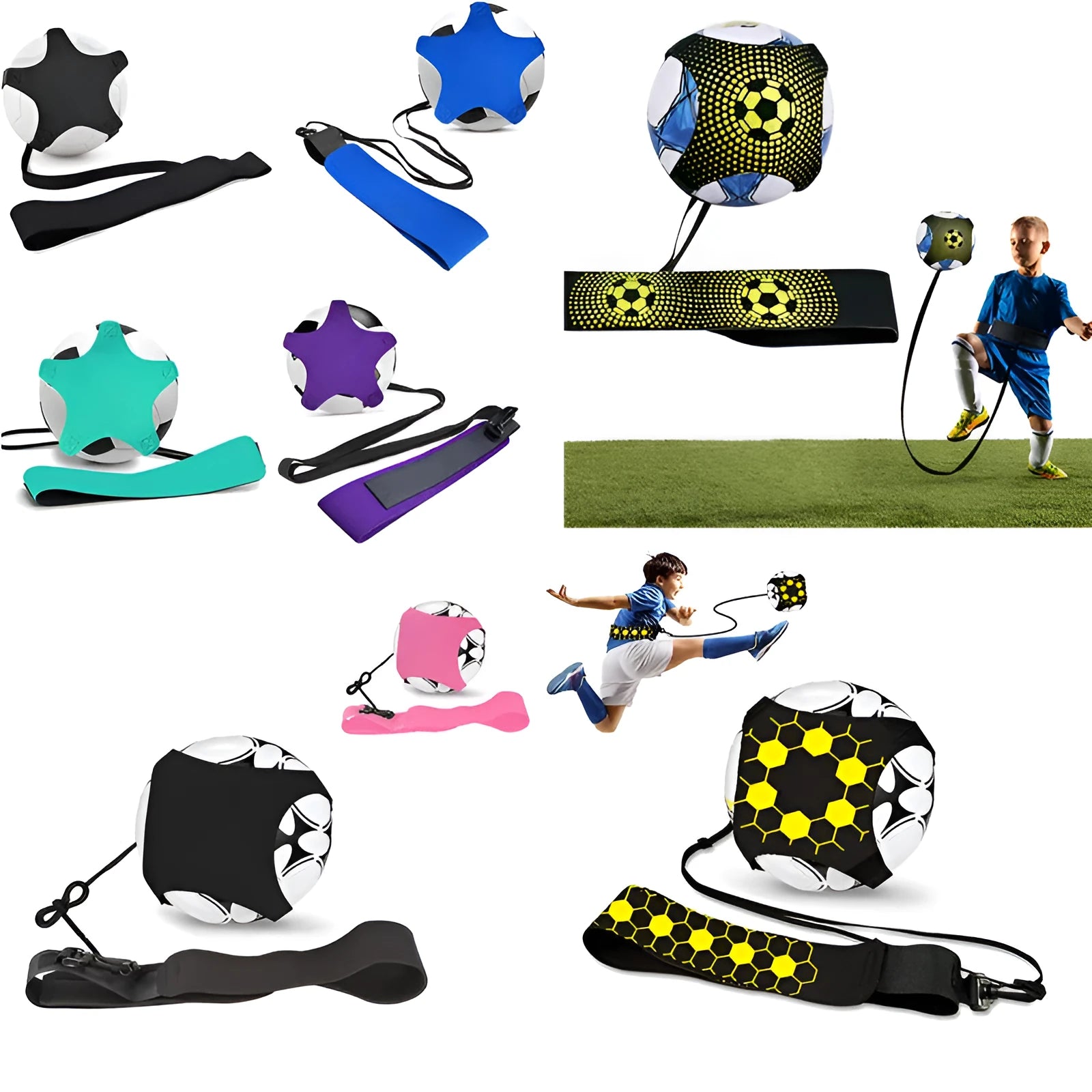 A purple neoprene football juggling belt with a five-corner geometric pattern, laid flat.