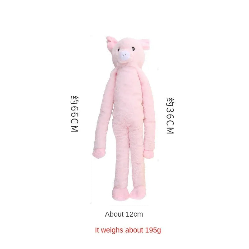 Large pink and yellow plush dog toy with squeaker and rattle paper for golden retrievers
