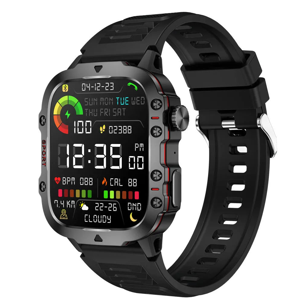 QX11 Smart Bluetooth Watch in black with heart rate monitoring on TFT screen and interchangeable straps