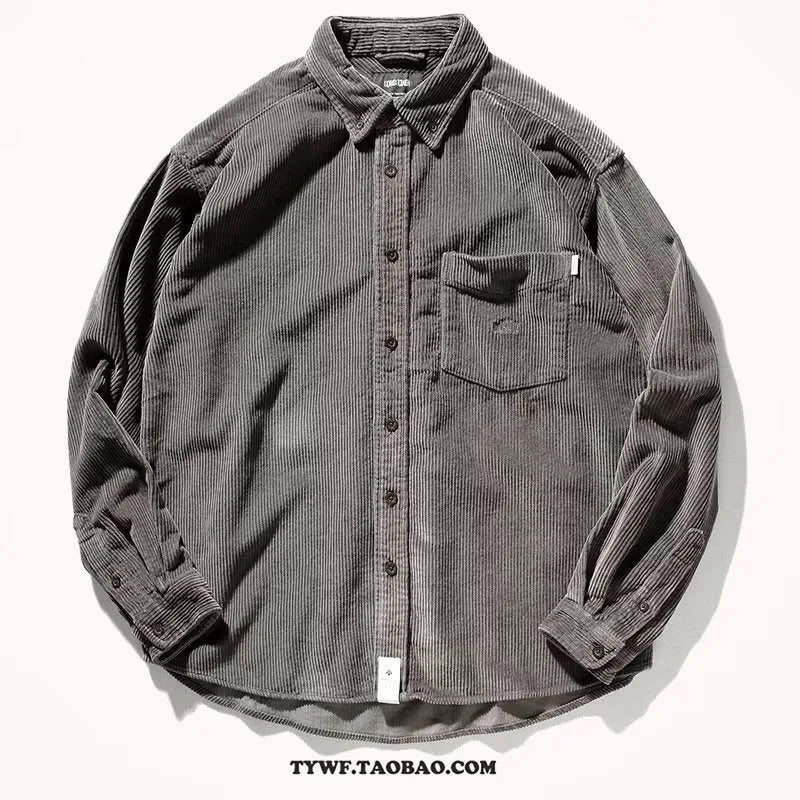 Long sleeve corduroy shirt in caramel colour with Japanese Hong Kong style loose fit