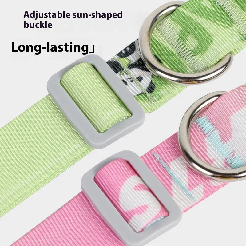 Nylon dog collar with cartoon gradient printing in gradient colour and panda green options