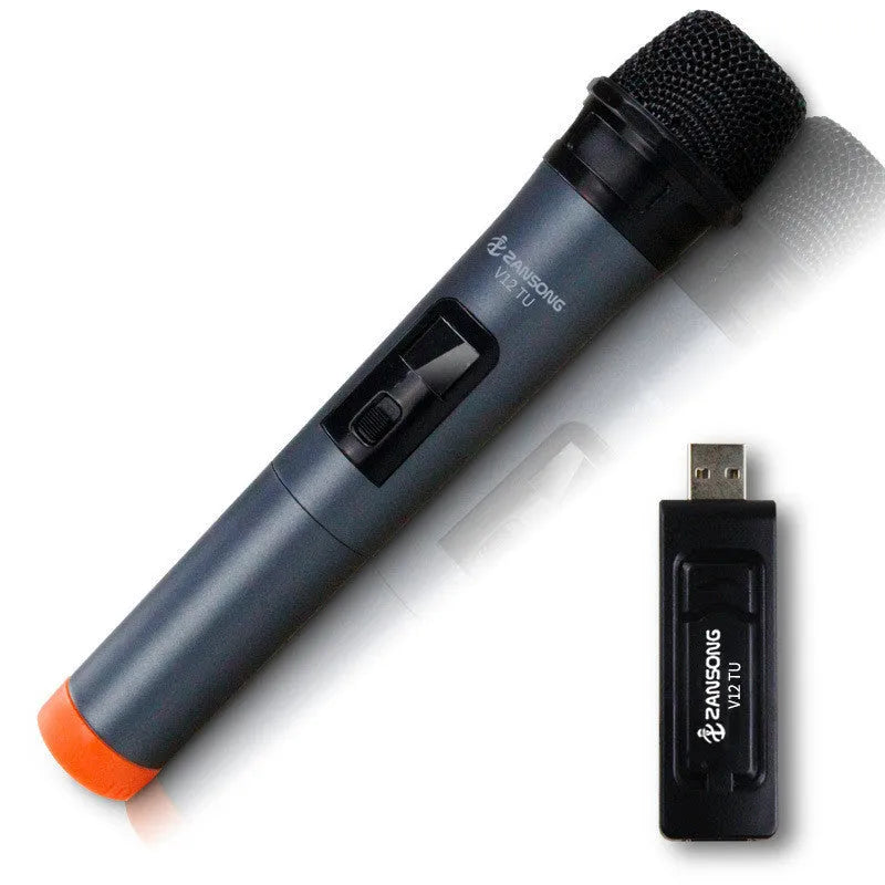 Black dynamic wired microphone V12 with USB receiver and audio cable