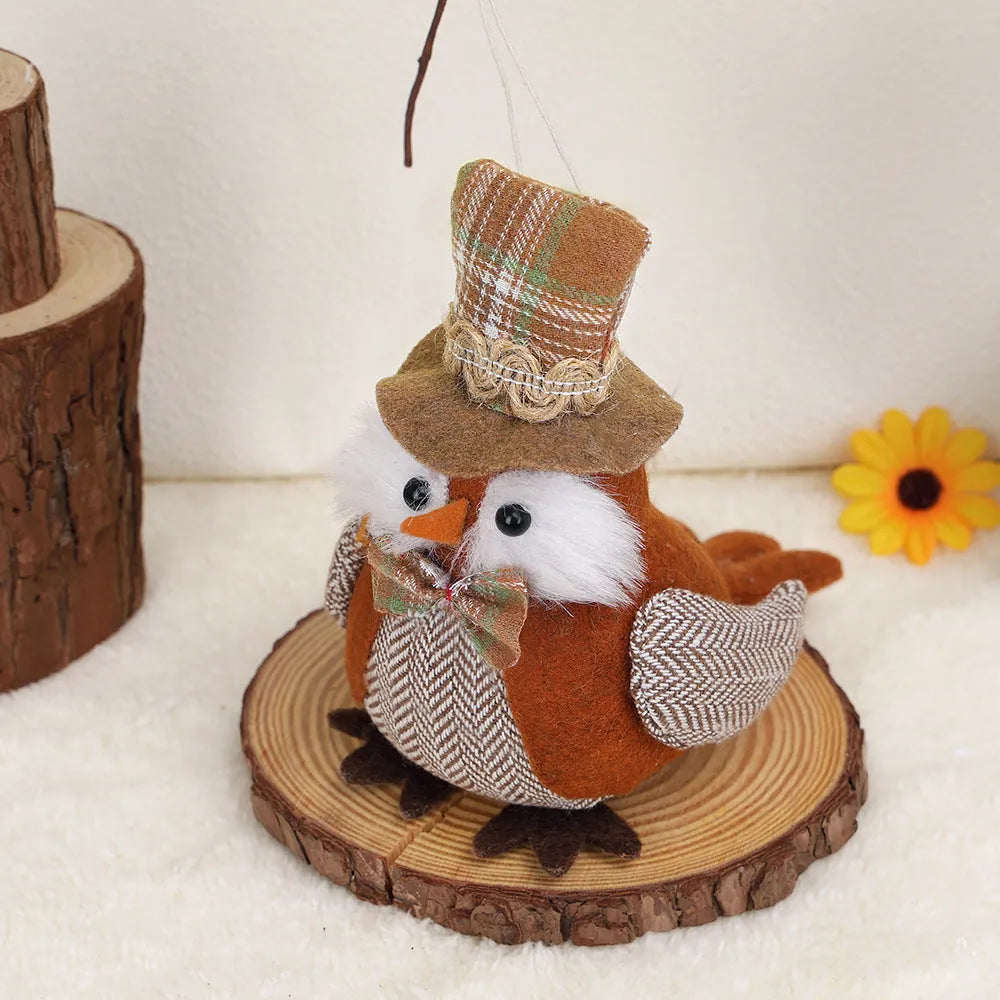 Thanksgiving Day owl harvest bird pendant ornament in orange and green polyester cloth