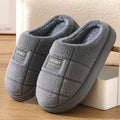 Men's plaid pattern winter slippers with toe holder design in brown, grey and coffee colours