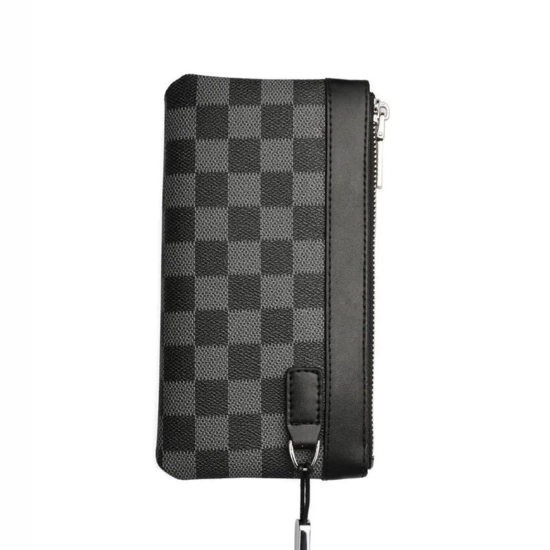 Black men's cowhide leather clutch wallet showing front view.