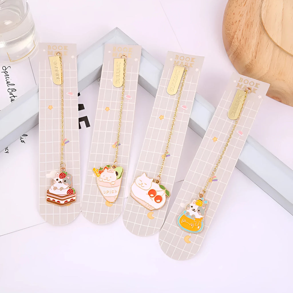 Jane Lime Foodie Cute Cat metal bookmark in choice of four cartoon styles.