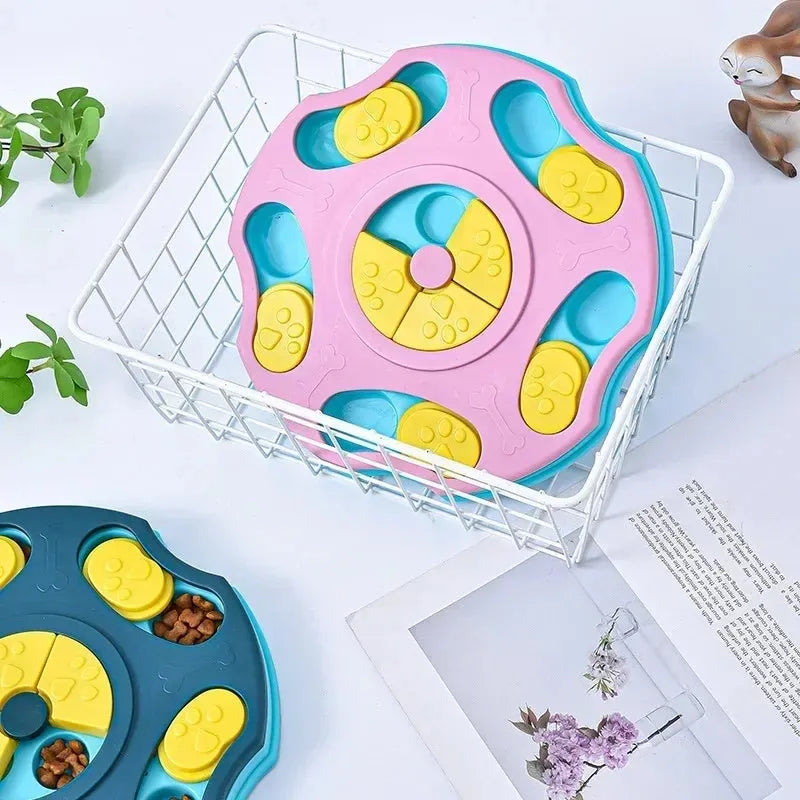 Blue dog puzzle feeder toy with interactive food searching design for aggressive chewers