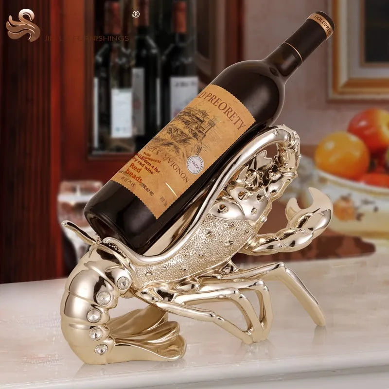 Lobster wine rack ornament in natural resin with rose gold or elegant silver finish