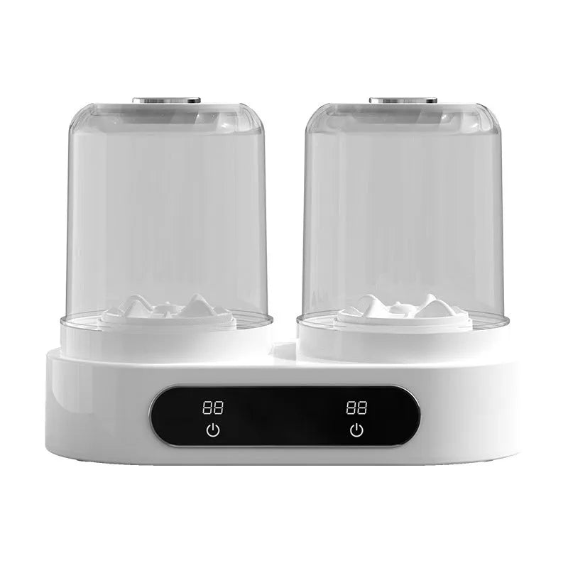 White USB-powered mini portable washing machine with two wash buckets for underwear and socks.