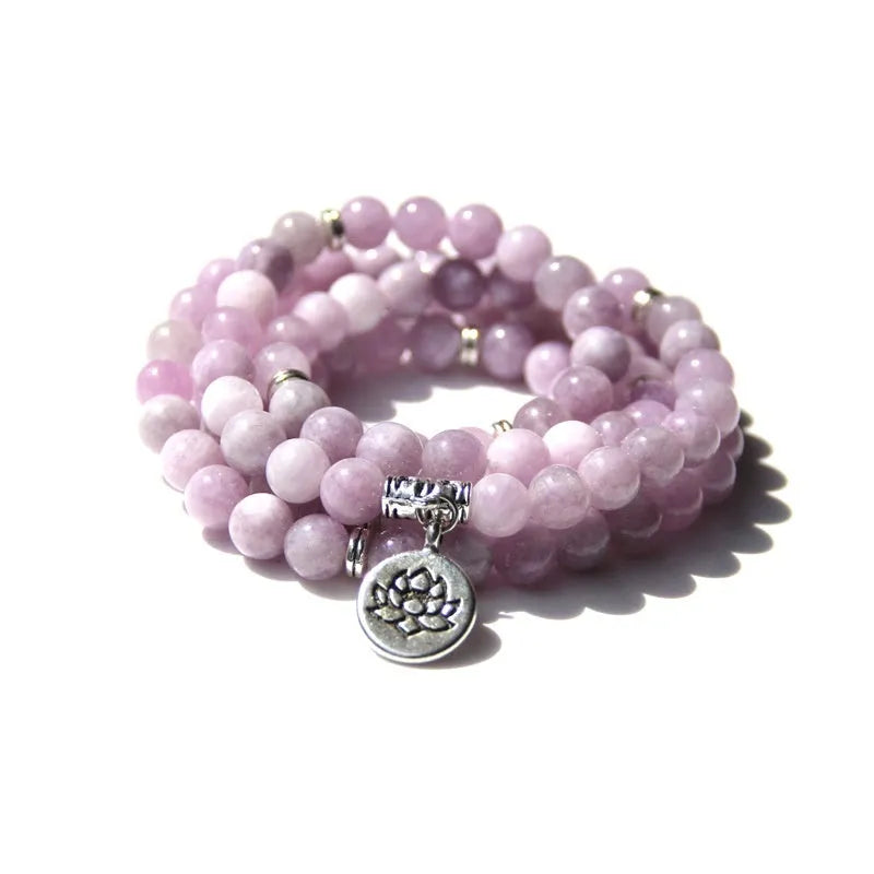 Vintage women's natural stone bracelet with geometric lotus pendant charm.