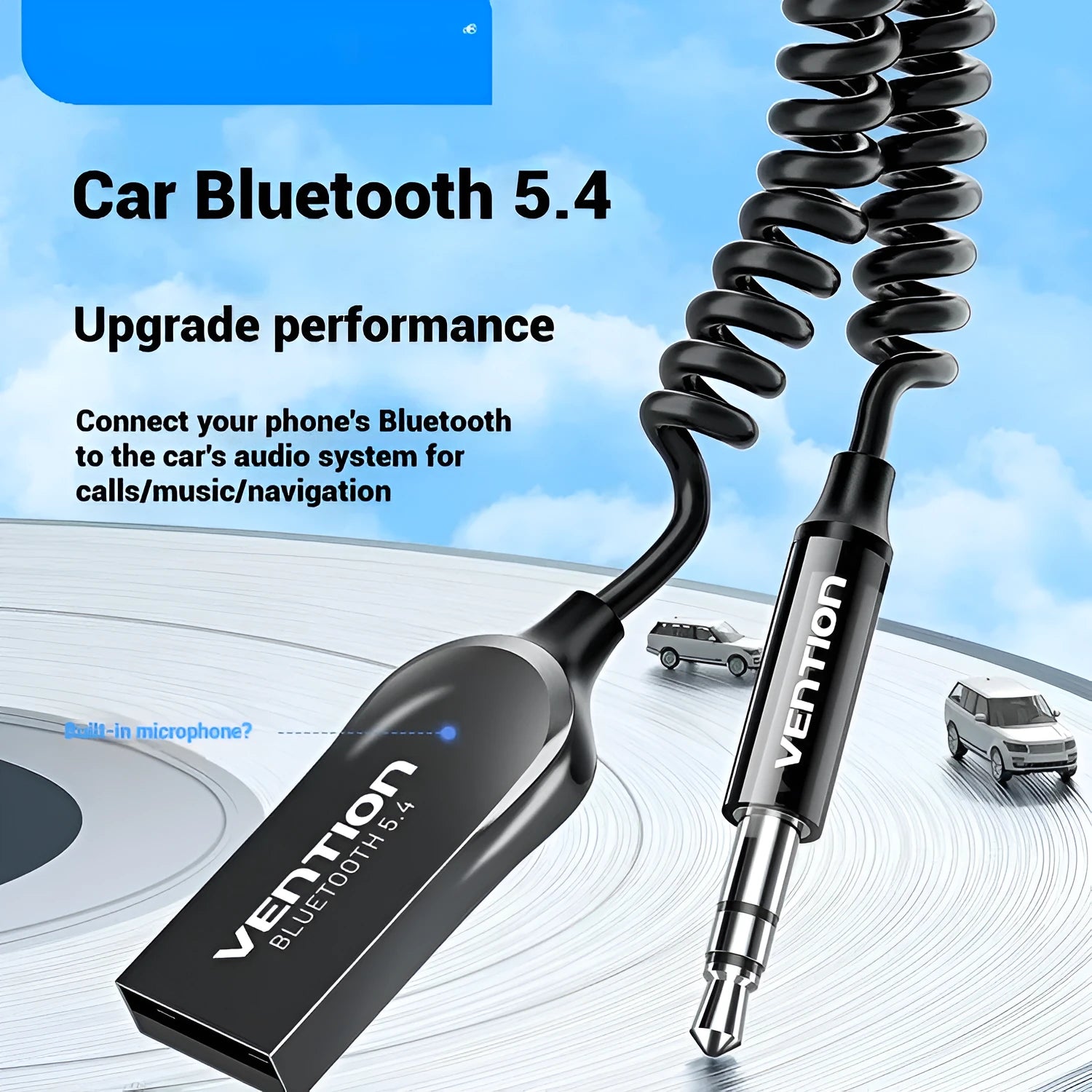 USB car Bluetooth audio receiver with zinc alloy USB connector and copper 3.5mm audio jack