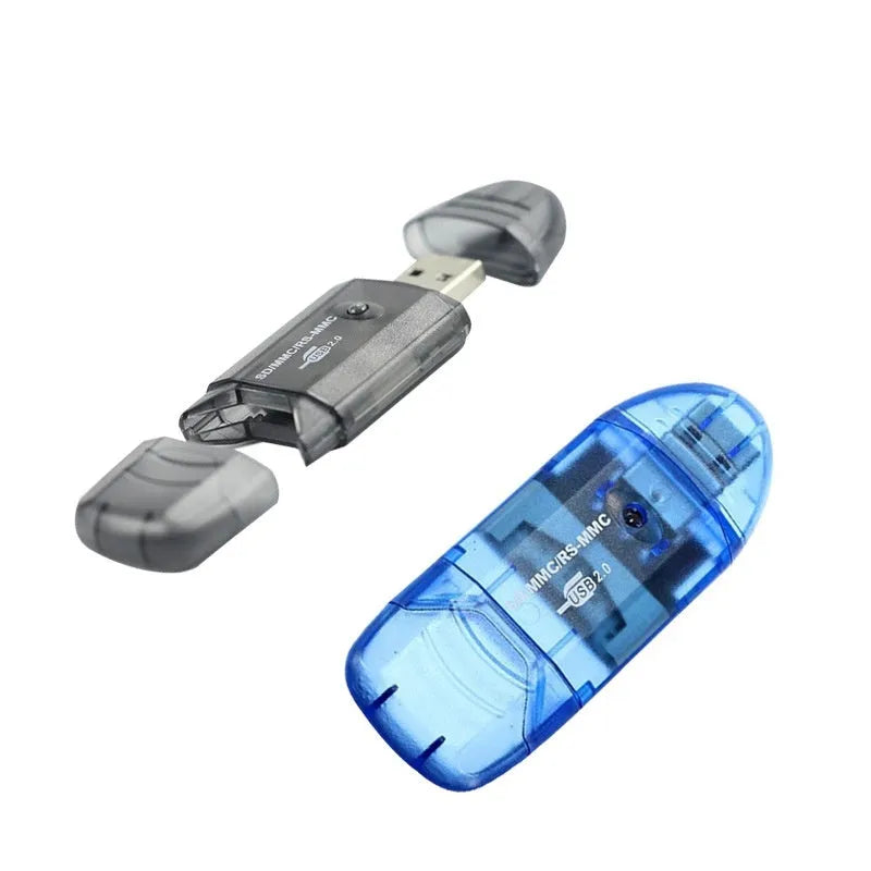 Transparent plastic USB card reader with LED light on a desk