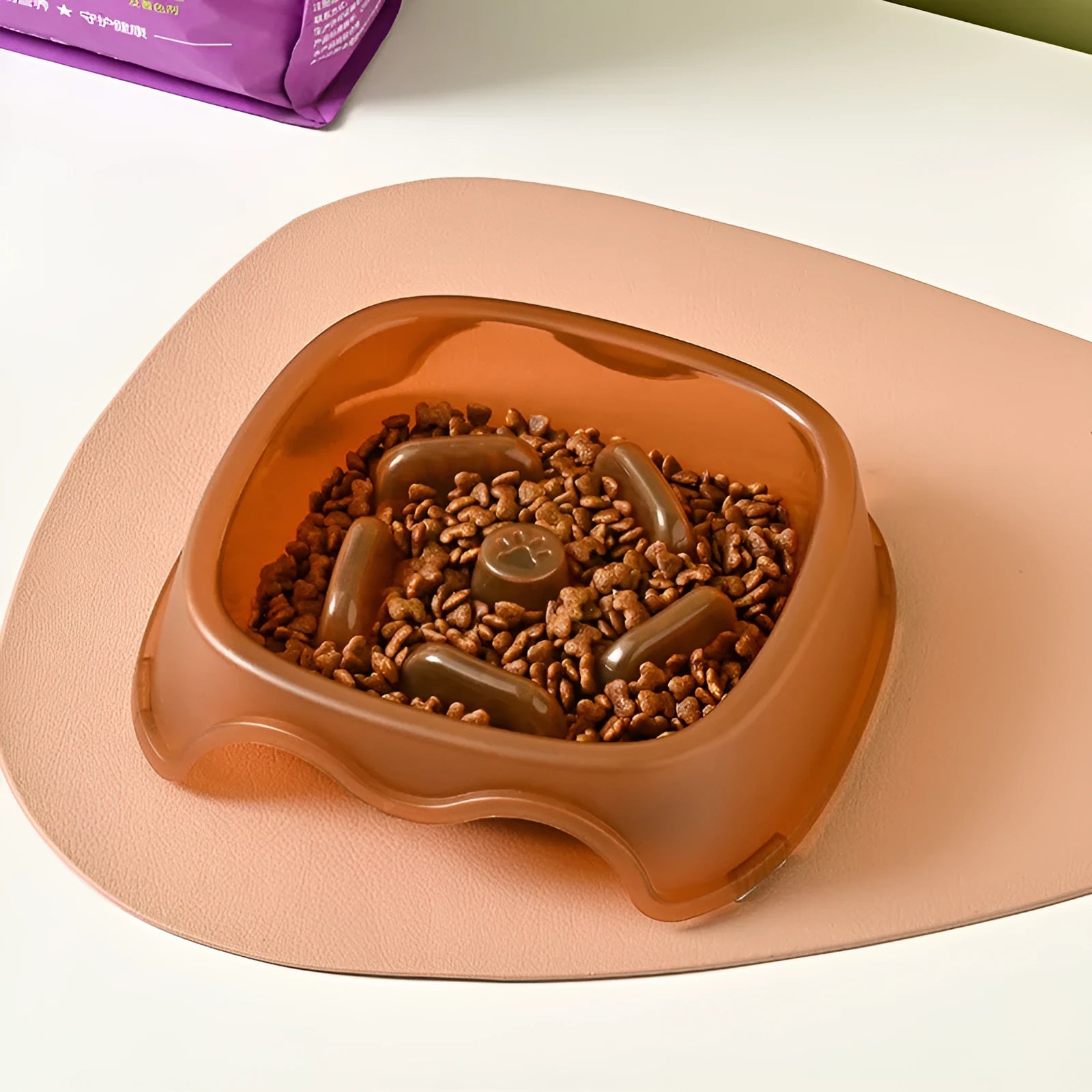 Blue plastic dog slow feeder anti-choking bowl for food and water