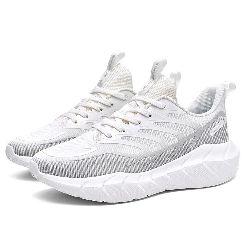 Men's low-top platform running sneakers with hollow-out synthetic leather upper and non-slip rubber sole in dark night black