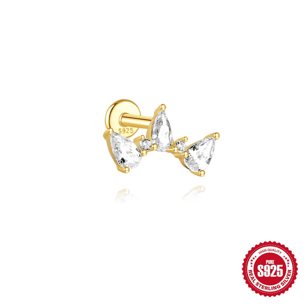 S925 sterling silver water drop earrings with a flat spiral geometric design in a gold tone.