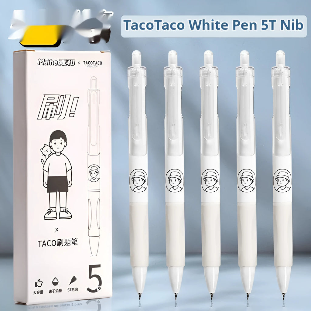 Five black ballpoint pens with 0.5mm tips from Taco series with quick-drying ink
