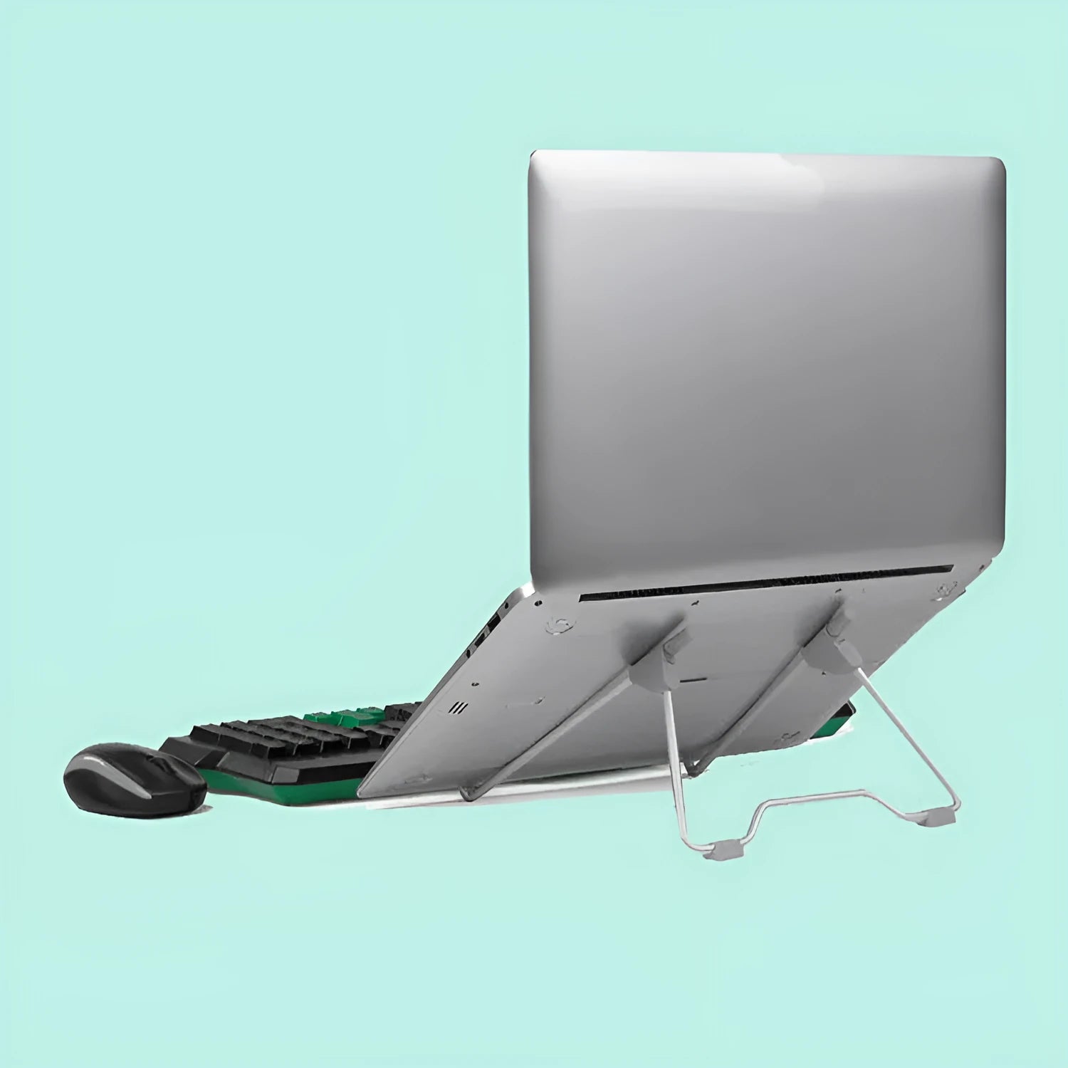 Grey aluminium alloy and engineering plastic mobile phone laptop stand on desktop