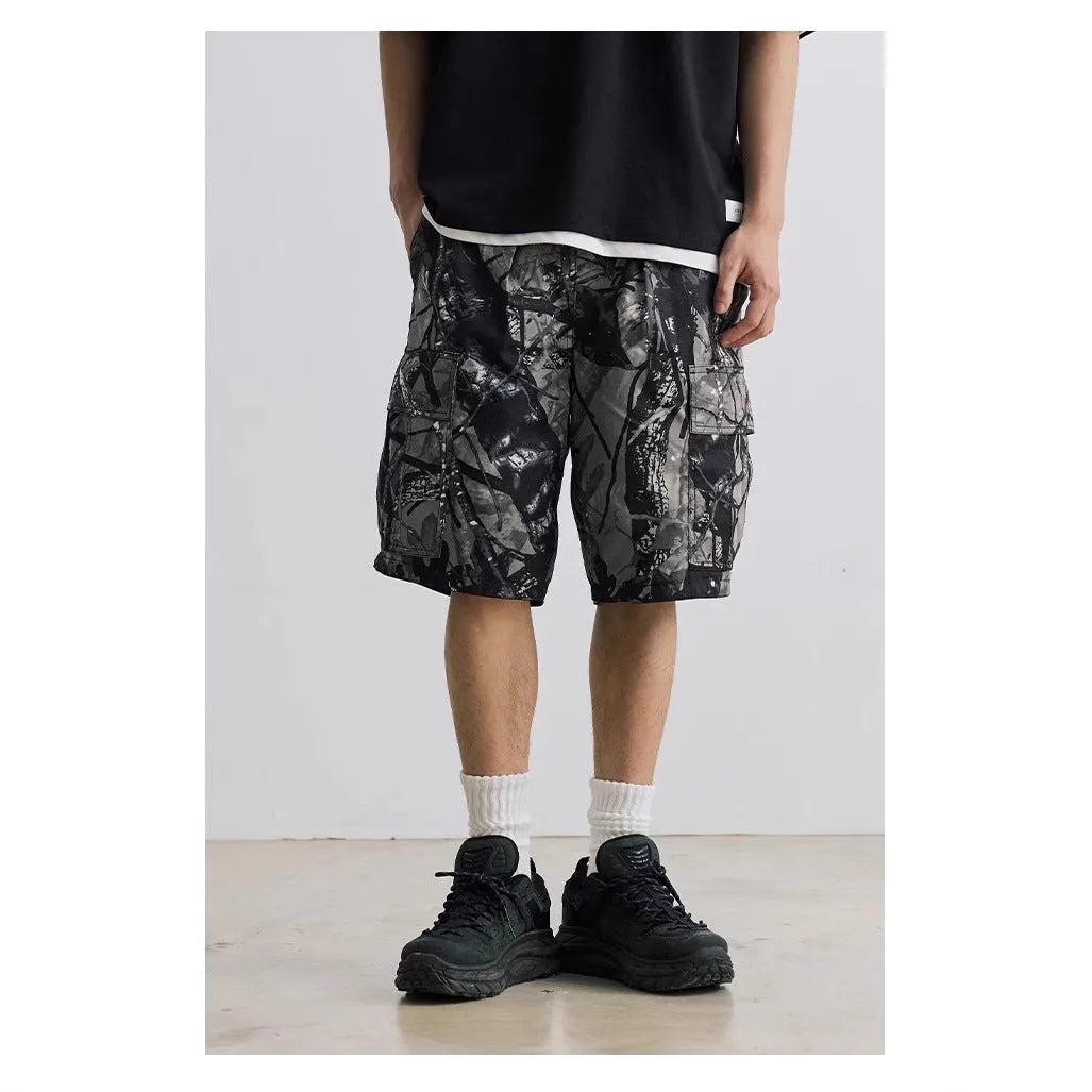 Loose fit straight-leg denim shorts for teenagers in army green colour.