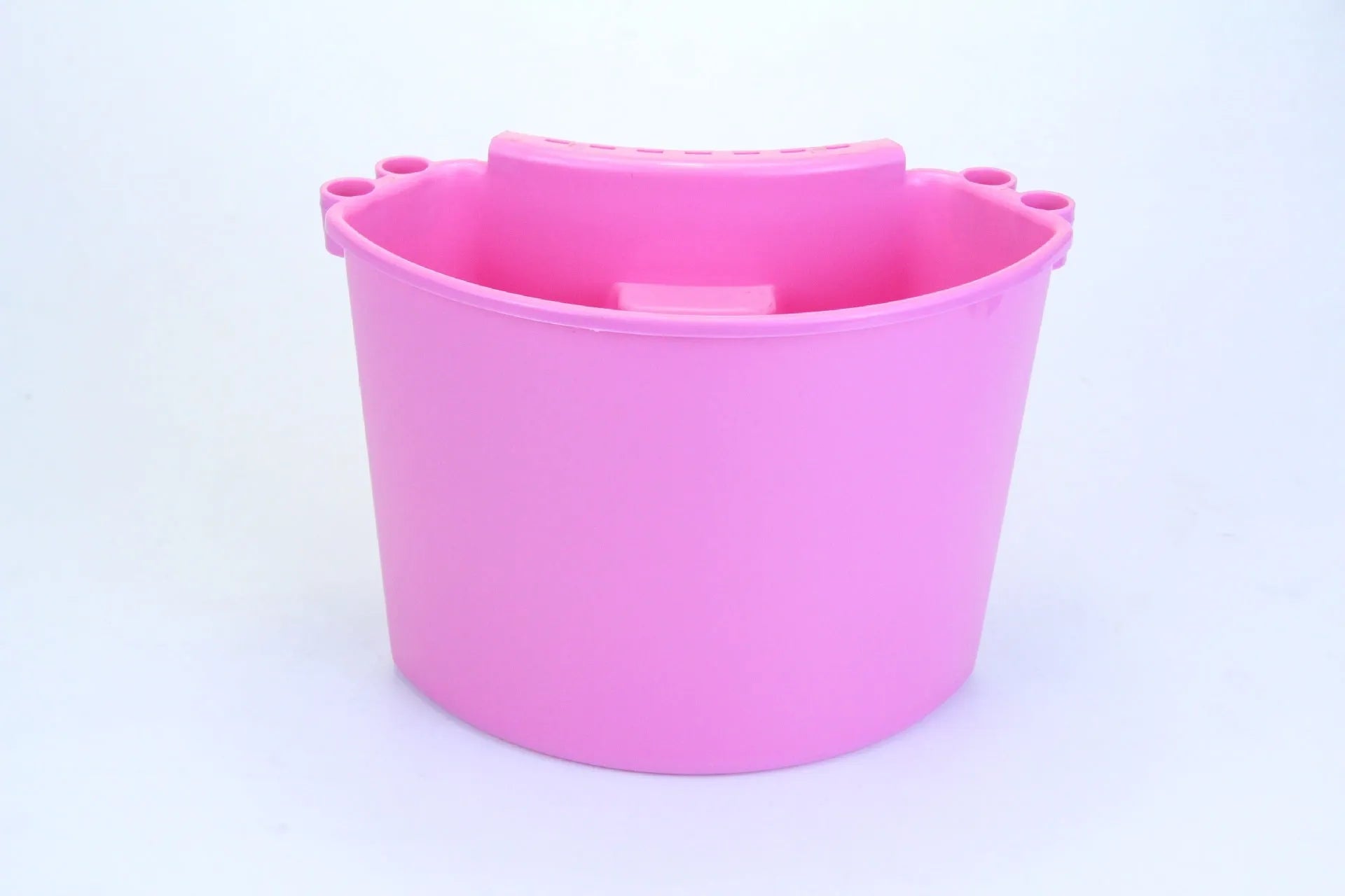 PP plastic car washing bucket shown in available colours: black, red, blue, and pink.