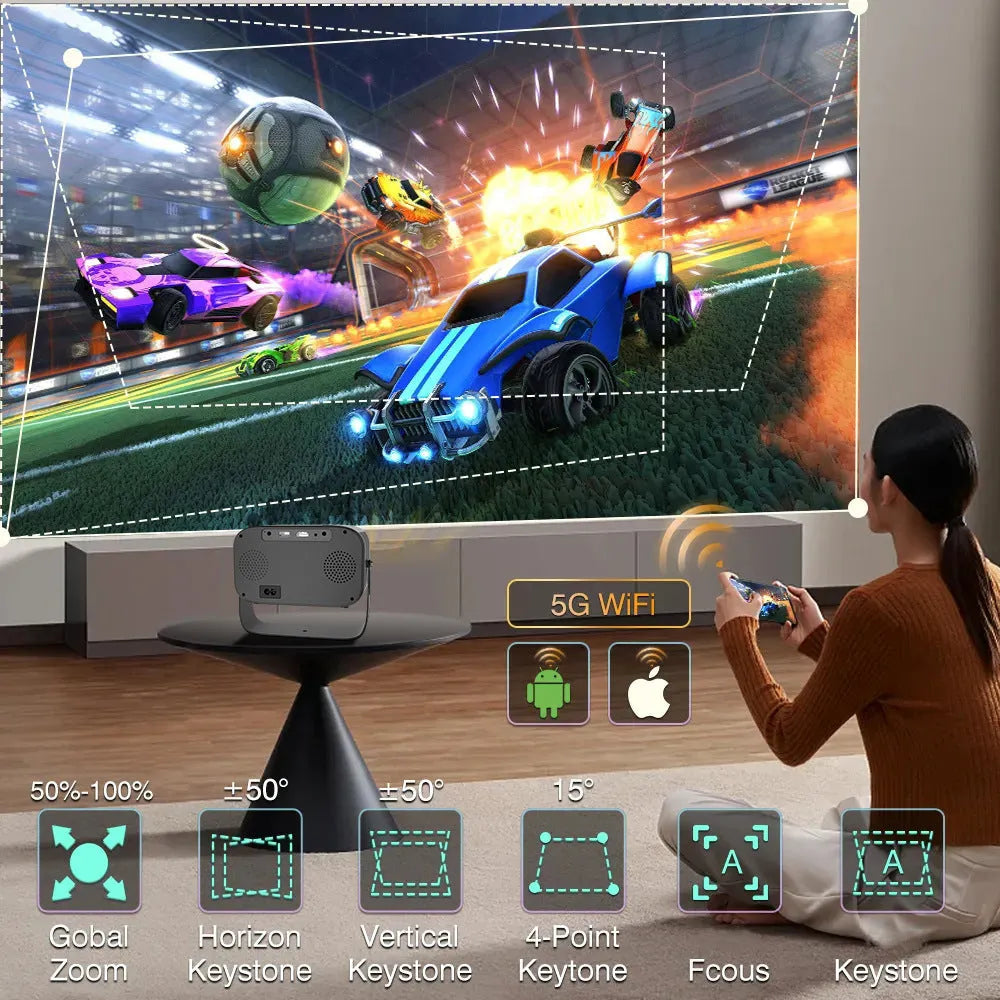 Black portable HD projector with Android system and remote control