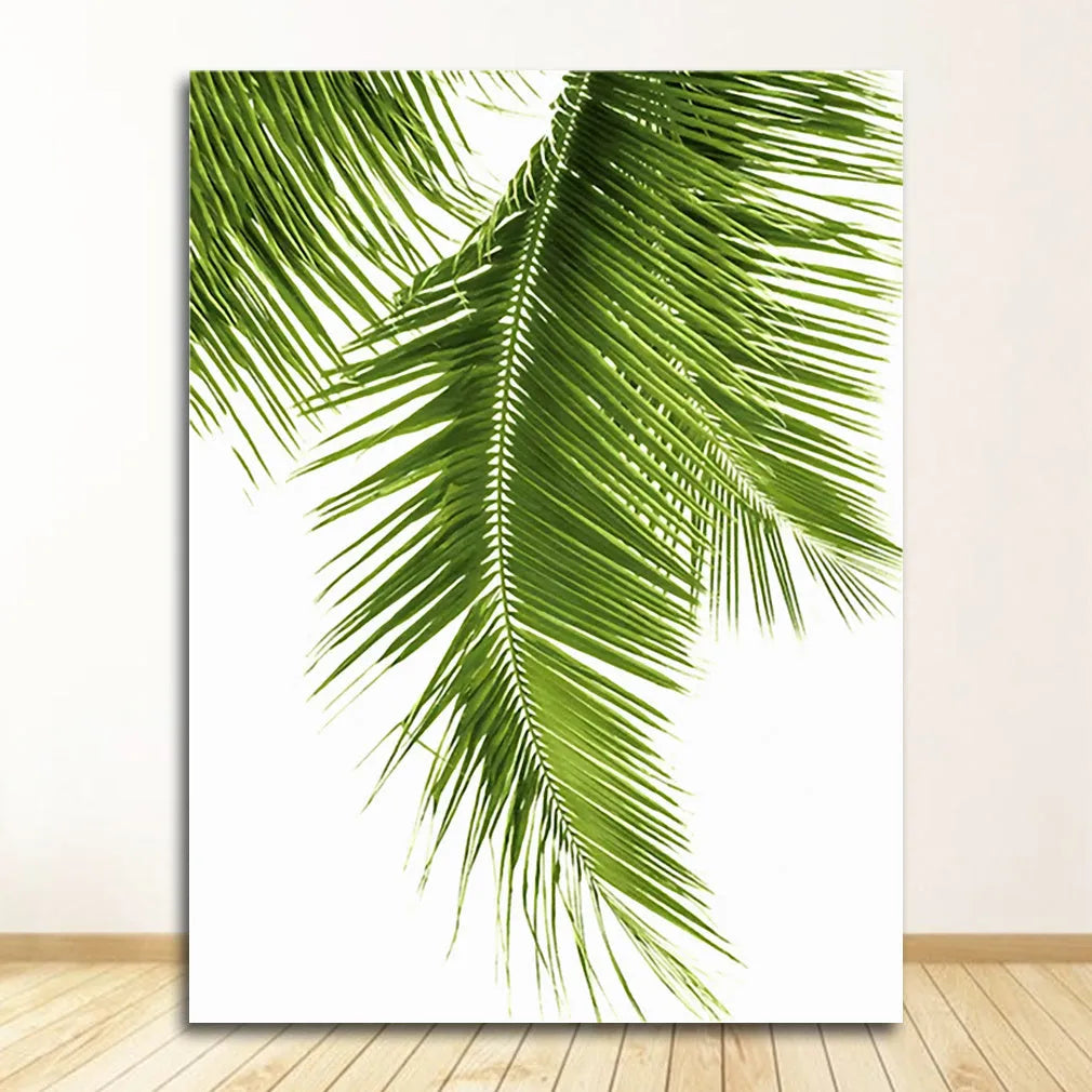 Frameless canvas wall art with green plant pattern in multiple sizes 10x15cm to 60x90cm