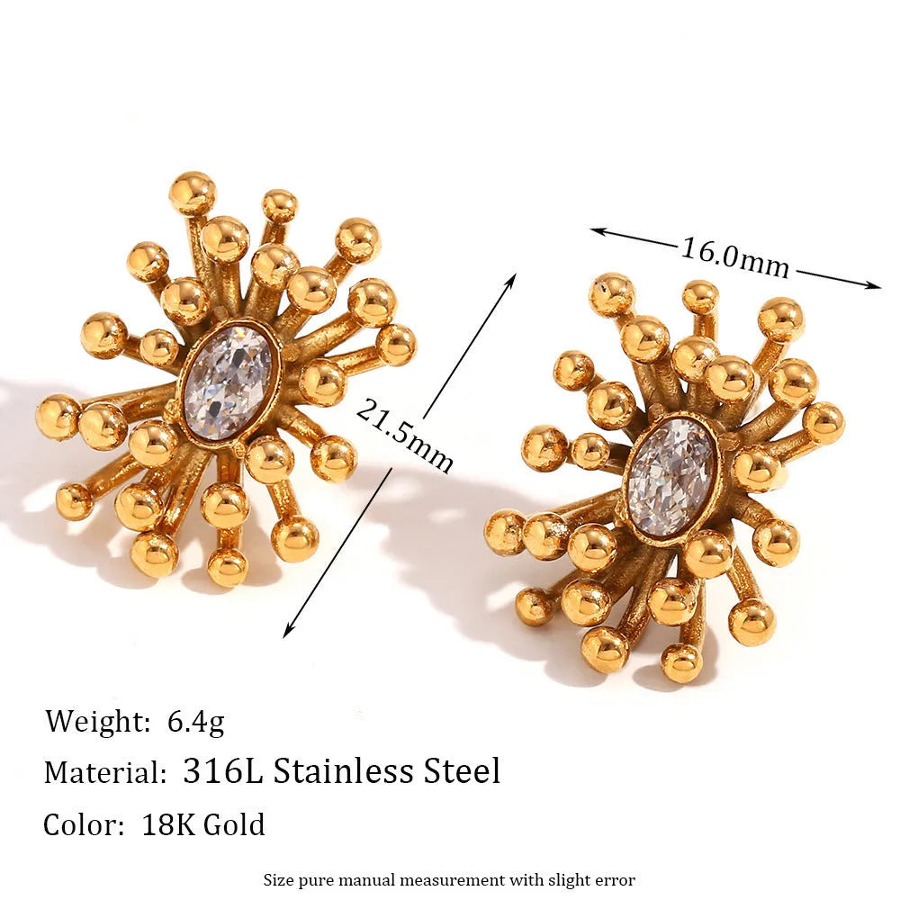 Stainless steel retro geometric oval stud earrings with electroplated finish on white background