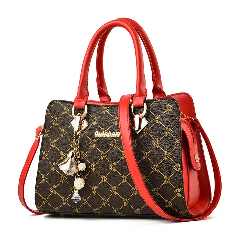 Women's geometric printed PU messenger bag with internal card slots and crossbody strap