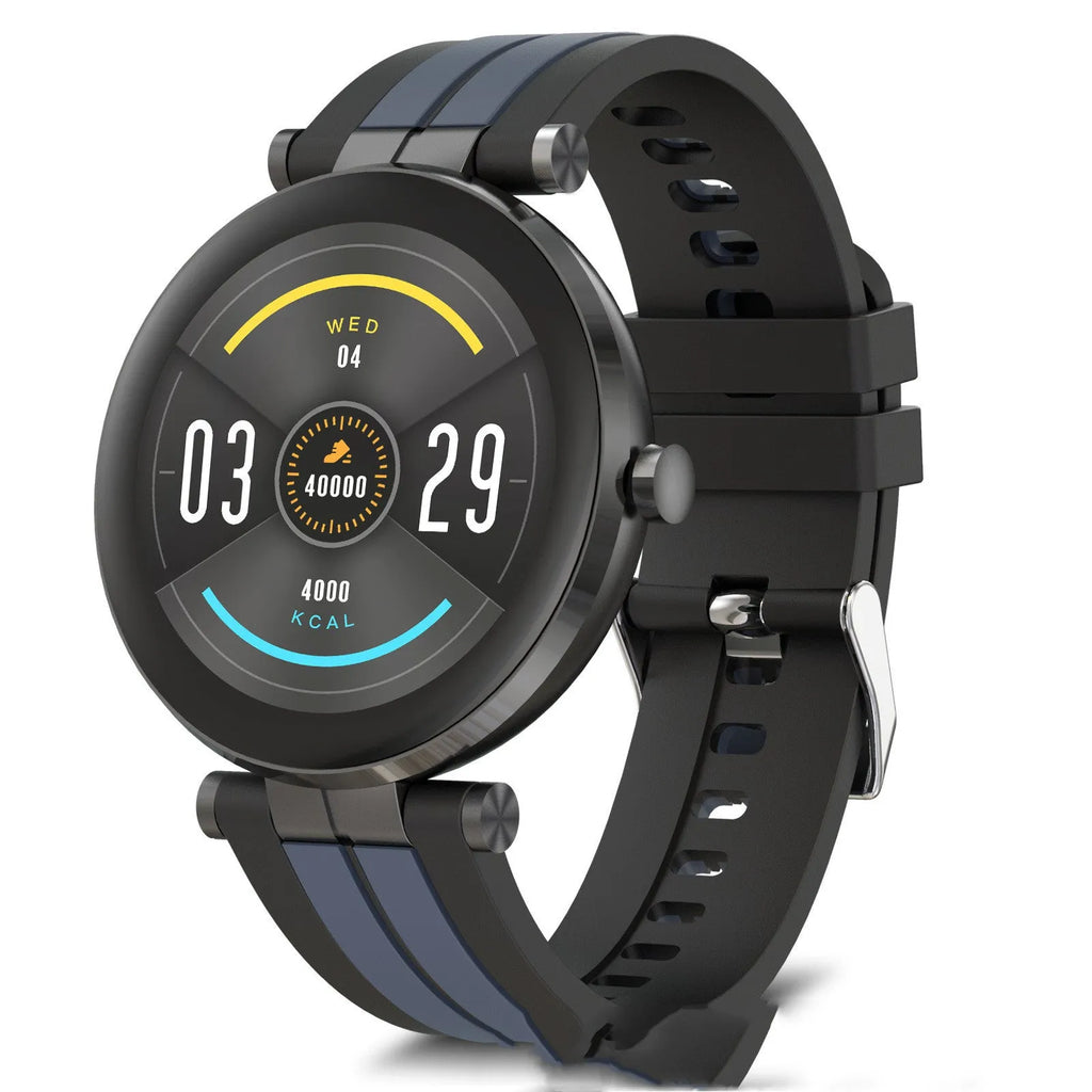 Smart watch with blood pressure monitor on wrist showing heart rate display