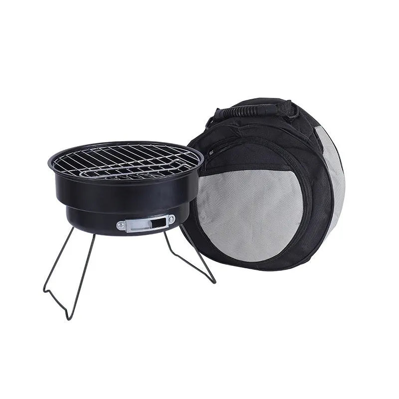 Folding round ice stove with grilling mesh and storage bag for 1-2 people