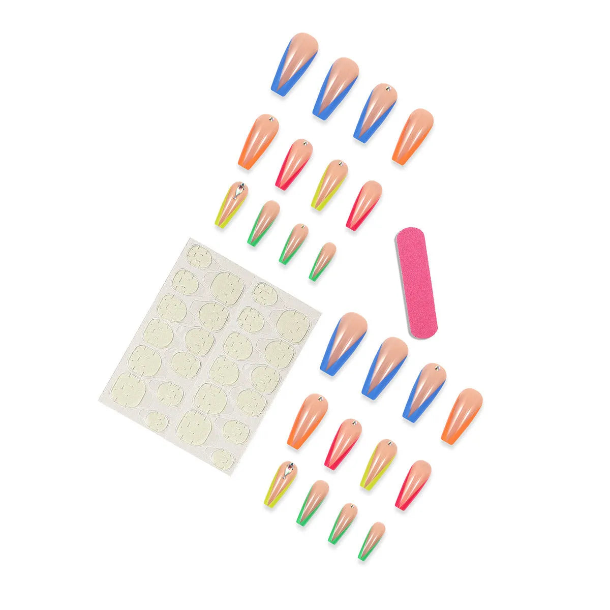 Diamond colour French detachable nail tips with cartoon, love, and cross heart patterns