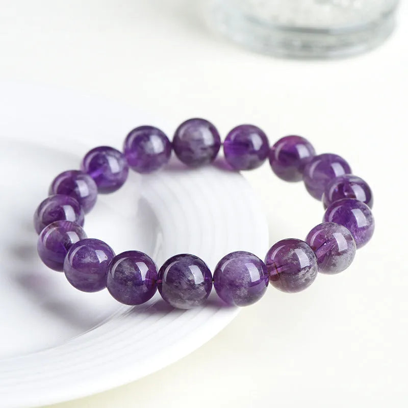 Natural feather amethyst crystal bracelet with scattered beads in Snow Mountain purple colour