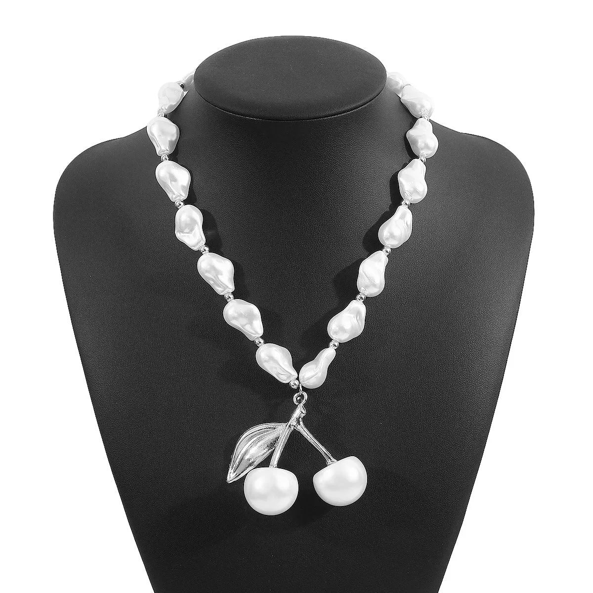 Creative cherry fruit necklace for women with adjustable length and electroplated gold or white K finish