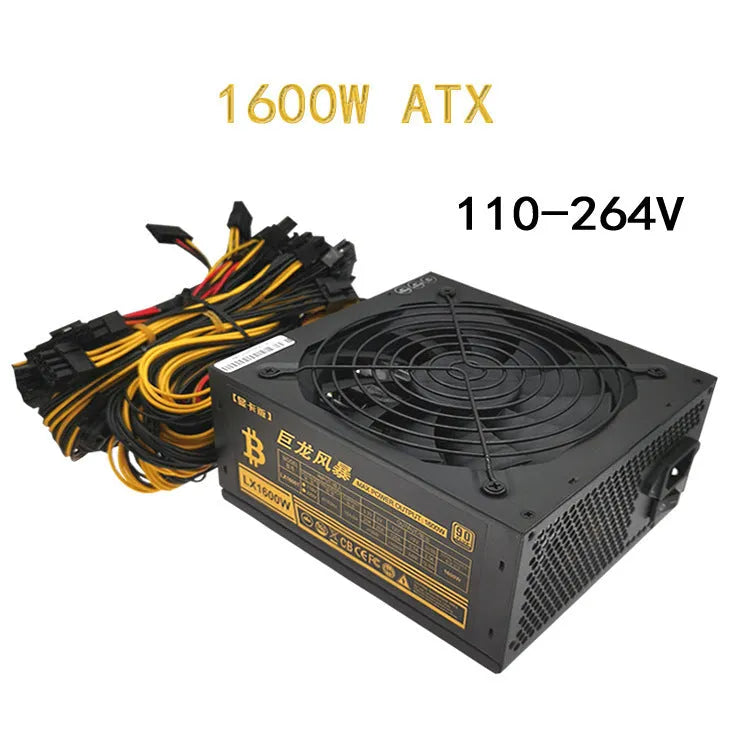 Black server power supply unit with multiple cable connectors including 12 graphics card interfaces