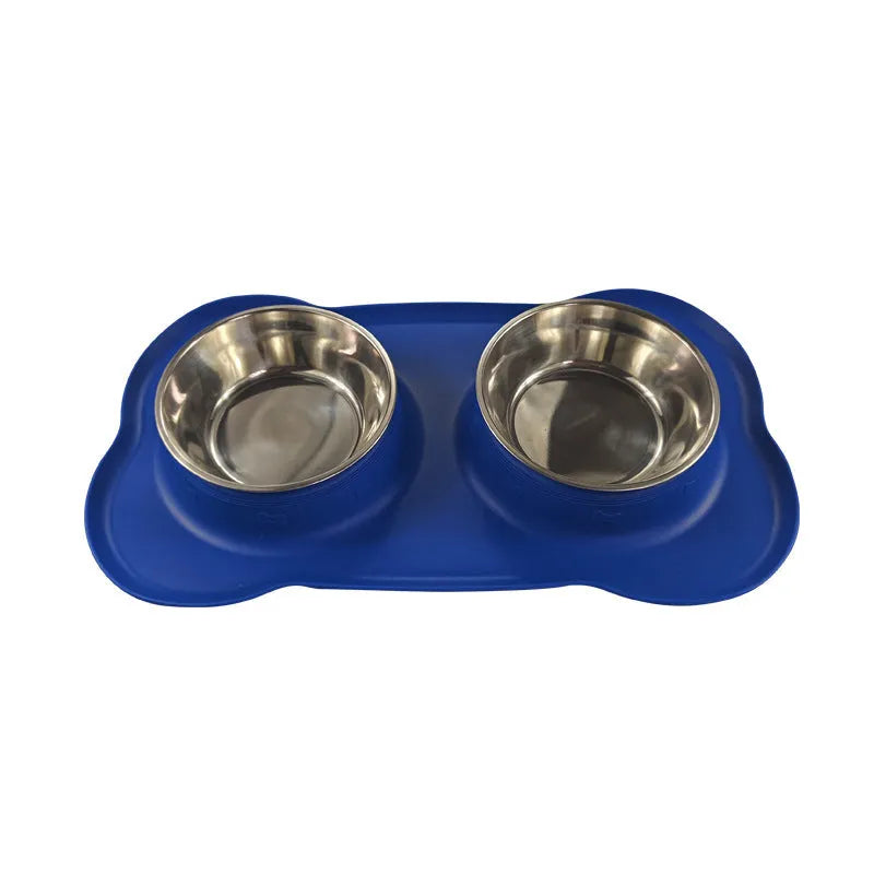 Large silicone double dog bowl with stainless steel insert in multiple colour options