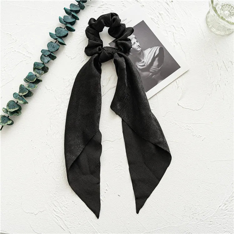 Spring dark green cloth hair ring with floral ribbon and large intestine ring design for women's ponytails