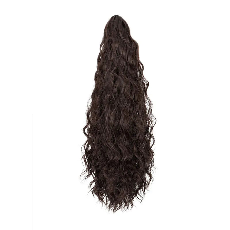 Synthetic water ripple grip corn curler ponytail wig in various colours with hair clip.