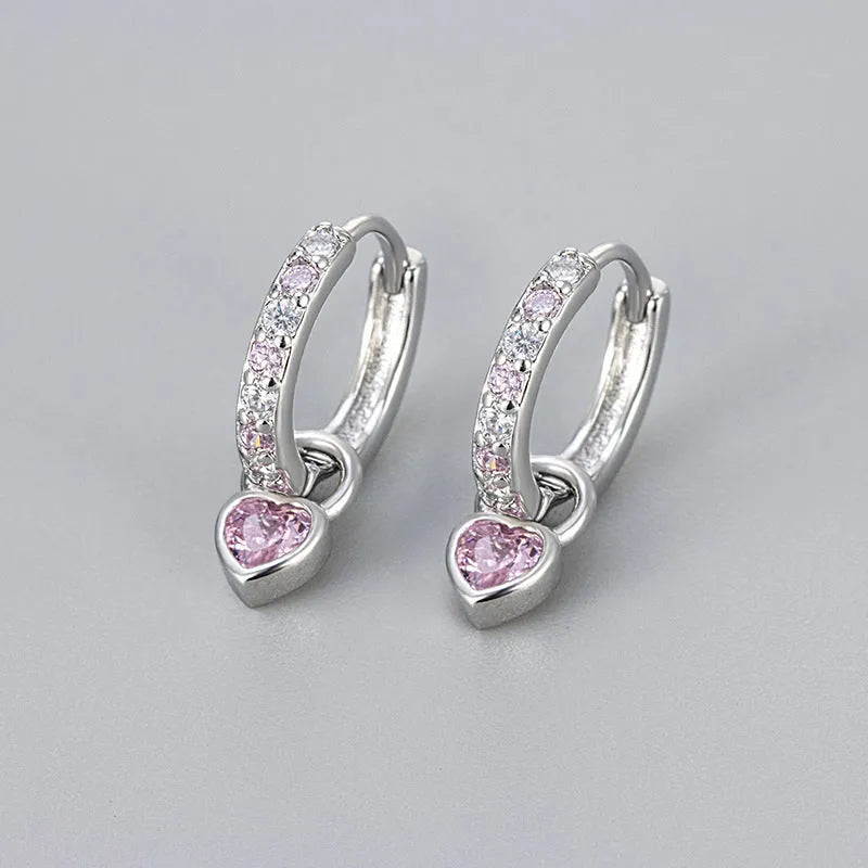 Women's heart drop earrings with coloured zircon stone in gold tone setting
